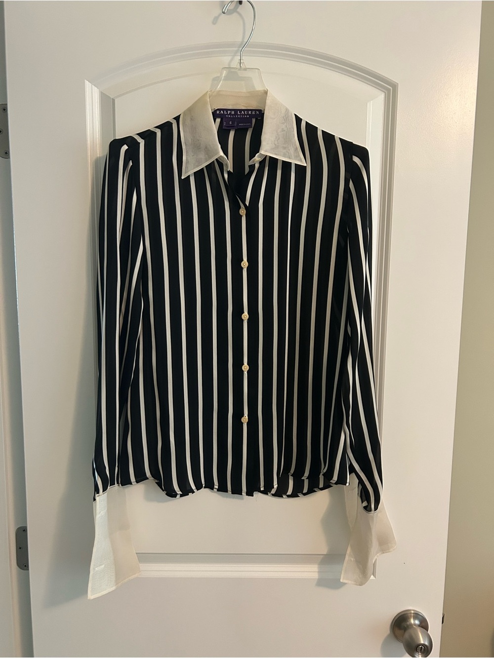 VTG Purple Label Ralph Lauren Silk Black/White blouse size 6